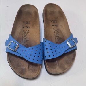 Birkenstock Birkis Madrid Single Strap Buckle Perforated Slid Sandal Flats Blue